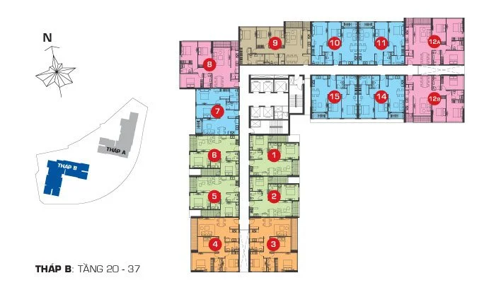Mặt bằng căn hộ tháp B tầng 20 - 37